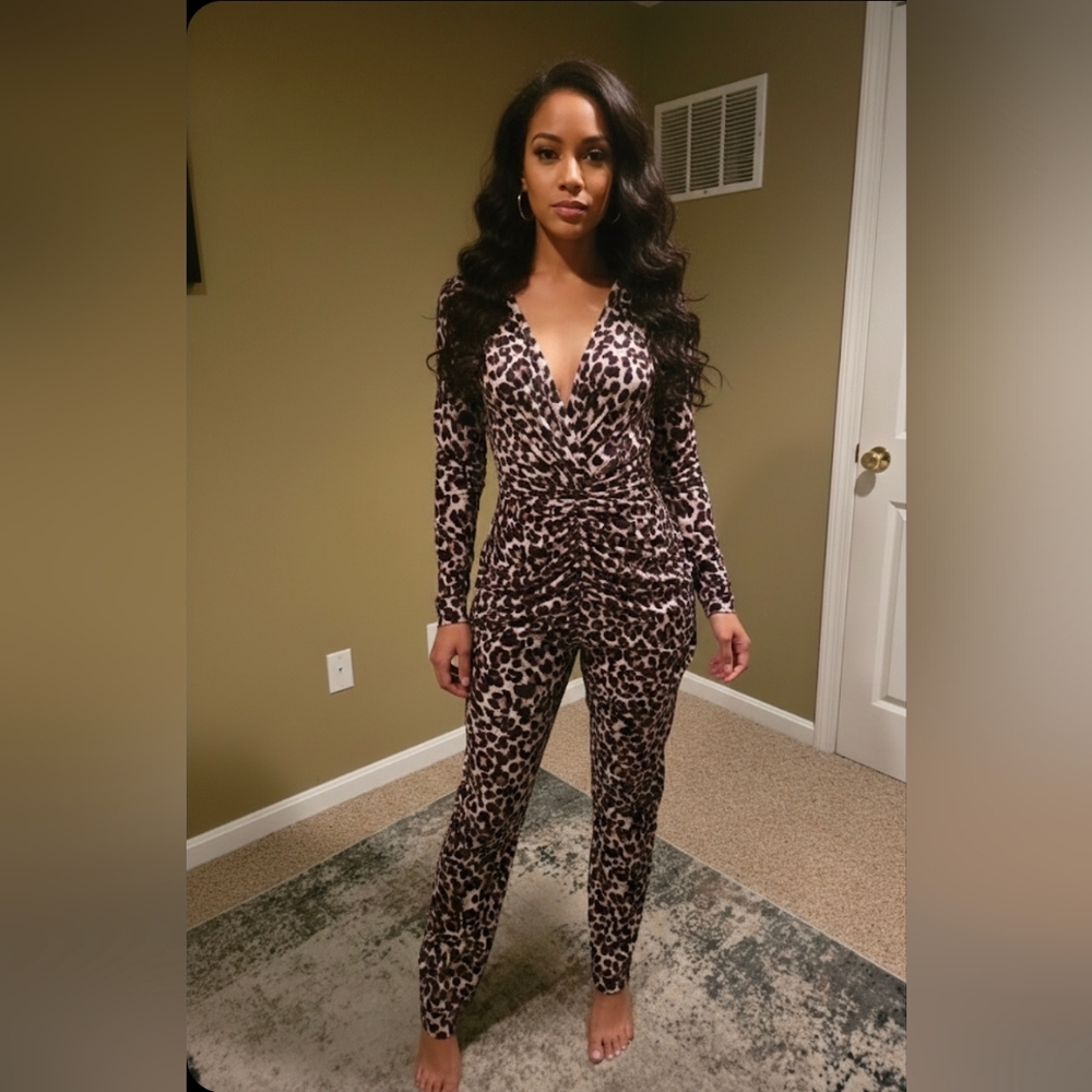 Elegant Leopard Print Pajama Jumpsuit